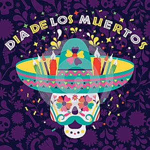 Dias de los Muertos trend flat banner vector. In English Feast of death. Mexico design for fiesta cards or party photo