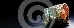 Diaspore is a rare precious natural stone on a black background. AI generated. Header banner mockup with space. photo
