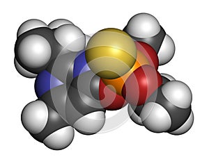 Diazinon dimpylate organophosphate insecticide molecule.