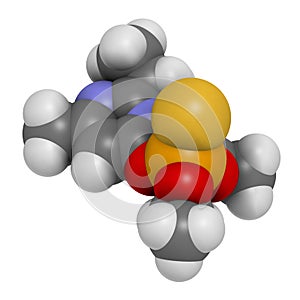 Diazinon dimpylate organophosphate insecticide molecule. 3D rendering.