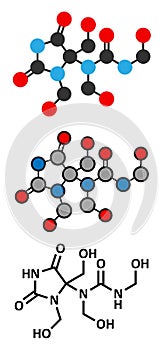 Diazolidinyl urea antimicrobial preservative molecule (formaldehyde releaser