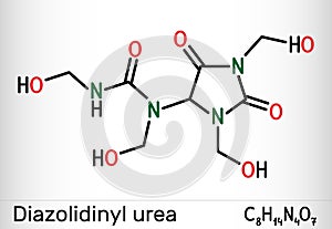 Diazolidinyl urea molecule. It is antimicrobial preservative. Is used in many cosmetics Skeletal chemical formula