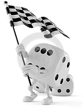 Dice character waving race flag