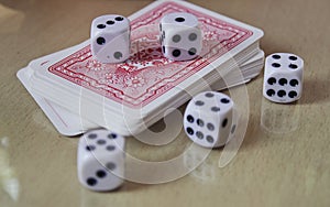 Dice, coins and playing cards.