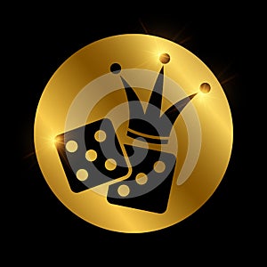 Dice and crown black silhouette. Vector gambling icon