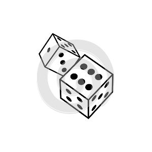 Dice cube line icon. Outline casino dice vector gamble illustration line icon.