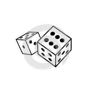 Dice cube line icon. Outline casino dice vector gamble illustration line icon.