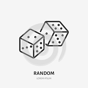 Dice cubes line icon, vector pictogram of craps game. Lucky chance illustration, casino gambling sign