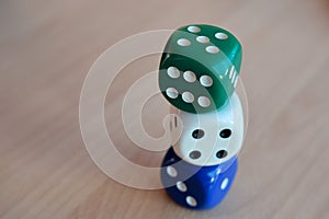 Dice of different colors in different combinations