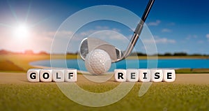 Dice form the German expression \'golf reise\' (golf travel).
