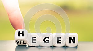 Dice form the German saying `Hegen und Pflegen` `care and foster` in English.