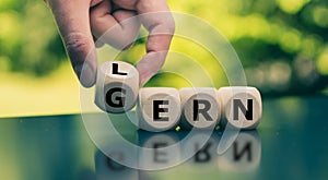 Dice form the German words `lern gern` photo