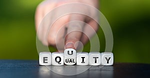 Dice forms the words equity and equality.