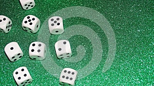 Dice with a green background. Gambling concept.