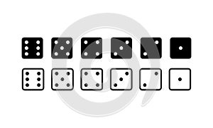 Dice icon set in black. Casino. Playing game. Vector EPS 10. Isolated on white background