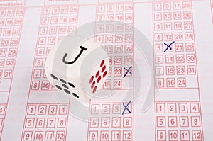 Dice on lottery ticket