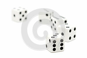 Dice macro highkey over white photo