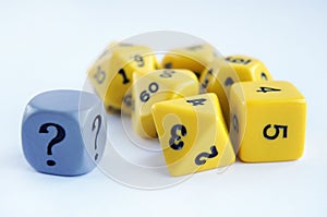 Dice with question mark. Dices for rpg, board games, tabletop games or dungeons and dragons.