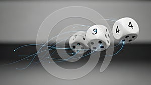 Dice rolling with blue trails