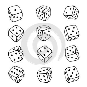 Dice sketch set, chance and gambling risk
