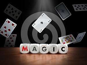 Dice spelling the word magic