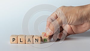 Dice with text for illustration of `plan A and plan B` words