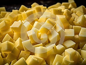 Diced Boiled Potato Pile, Chopped Potatoes, Cooked Cubed Potato on White