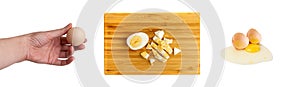 Diced Cooked Egg on Wooden Cutting Board Isolated Top View