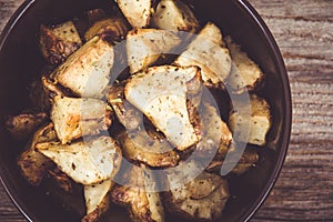 Diced homemade roasted jerusalem artichoke sunchoke dish