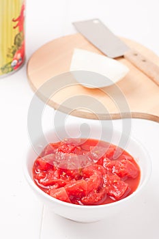 Diced tomatoes, shallow depth of field