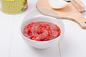 Diced tomatoes, shallow depth of field