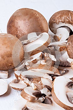 Diced and whole agaricus brown button mushrooms