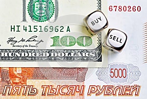 Dices cubes, RUB, USD banknotes photo