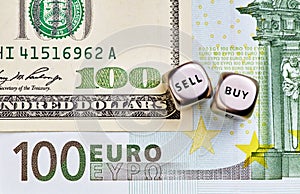 Dices cubes, USD,EUR banknotes photo