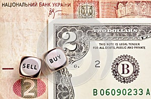 Dices cubes, USD, UAH banknotes