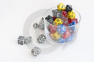 Dices for dnd, role playing games and board games in a glass