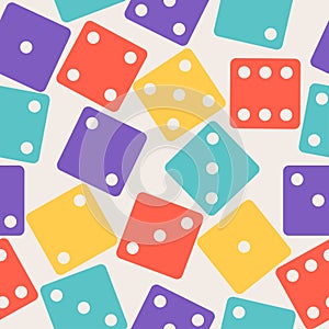 Dices gamble gaming seamless pattern. Color poker cubes background. Vector