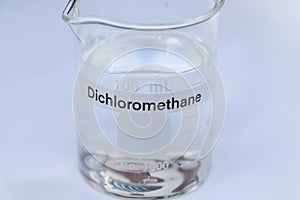 Dichloromethane in glass, chemical in the laboratory