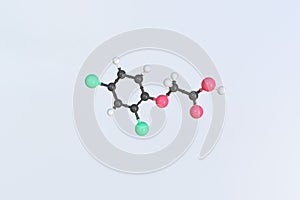 2,4-dichlorophenoxyacetic acid molecule, isolated molecular model. 3D rendering photo