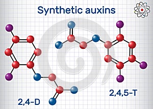Trichlorophenoxyacetic acid 2,4,5-T molecule. Synthetic auxin. Molecule model. Sheet of paper in a cage photo