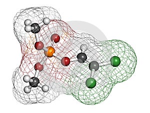 Dichlorvos organophosphate insecticide molecule. Neurotoxin pesticide that blocks the acetylcholinesterase enzyme