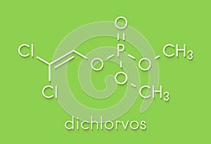 Dichlorvos organophosphate insecticide molecule. Neurotoxin pesticide that blocks the acetylcholinesterase enzyme. Skeletal.