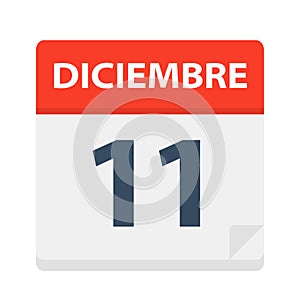 Diciembre 11 - Calendar Icon - December 11. Vector illustration of Spanish Calendar Leaf photo