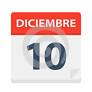 Diciembre 10 - Calendar Icon - December 10. Vector illustration of Spanish Calendar Leaf photo