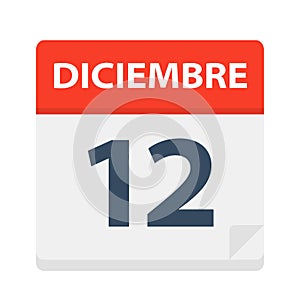 Diciembre 12 - Calendar Icon - December 12. Vector illustration of Spanish Calendar Leaf photo