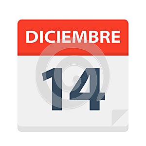 Diciembre 14 - Calendar Icon - December 14. Vector illustration of Spanish Calendar Leaf photo