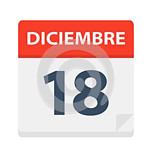 Diciembre 18 - Calendar Icon - December 18. Vector illustration of Spanish Calendar Leaf photo