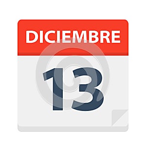 Diciembre 13 - Calendar Icon - December 13. Vector illustration of Spanish Calendar Leaf photo