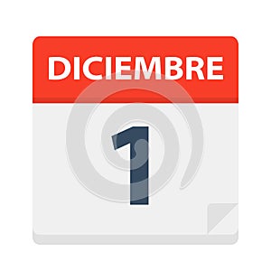 Diciembre 1 - Calendar Icon - December 1. Vector illustration of Spanish Calendar Leaf photo