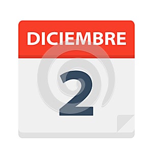 Diciembre 2 - Calendar Icon - December 2. Vector illustration of Spanish Calendar Leaf photo